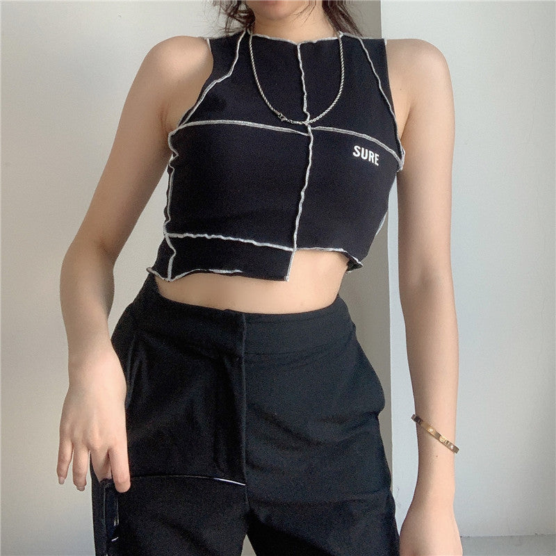 Dame Crop-Top med kreativt snitt og kontrasterende sømmer Skjora