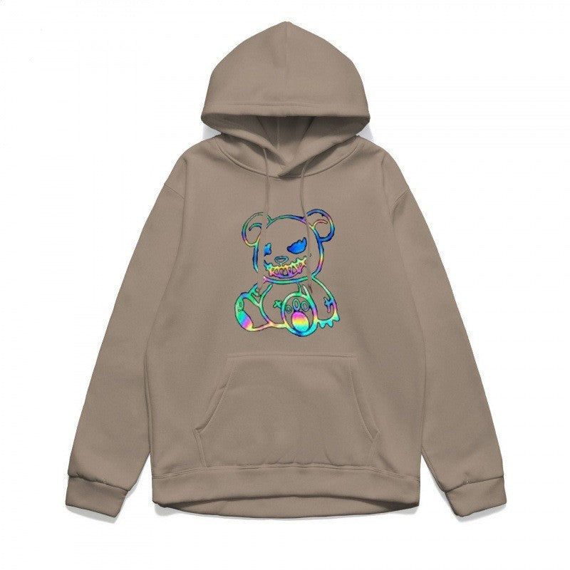 Damer hoodie sweatshirt med kult bjørnemotiv og behagelig passform Skjora