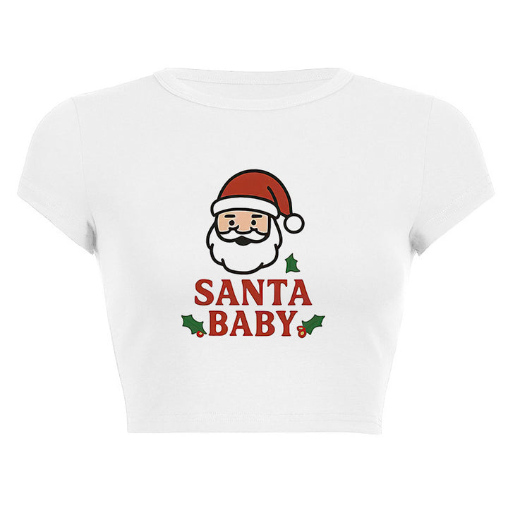 Dame cropped T-skjorte med juledesign Skjora