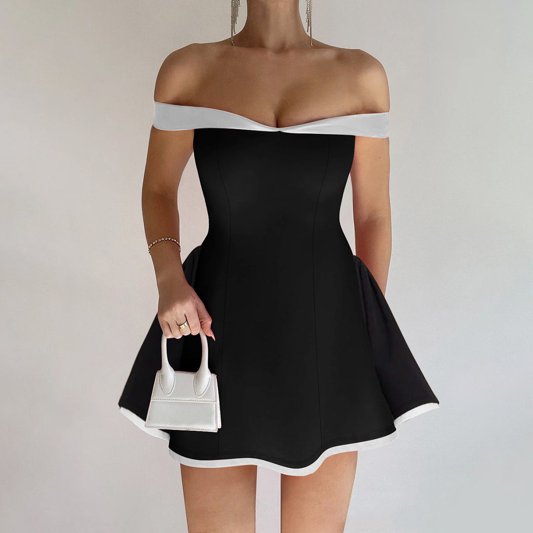 Dame Off-Shoulder Minikjole med kontrasterende kant og tettsittende snitt Skjora