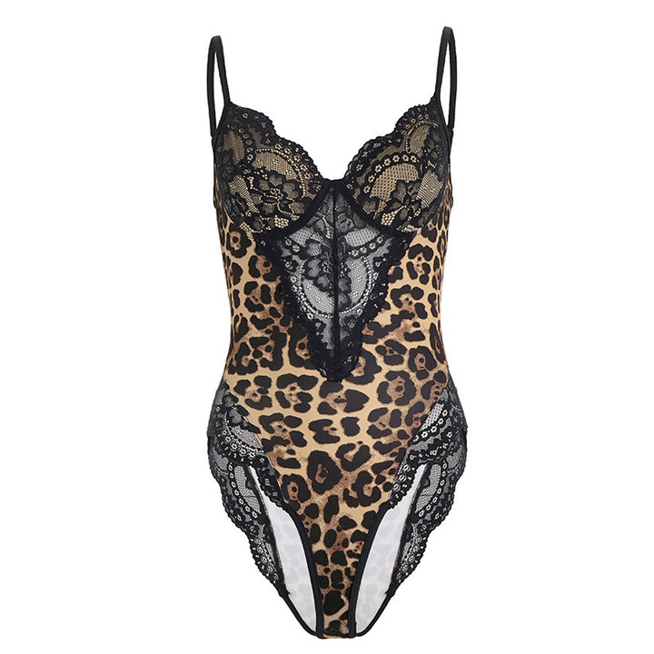 Dame Spets Bodysuit med dyremønster og sexy cut-outs Skjora