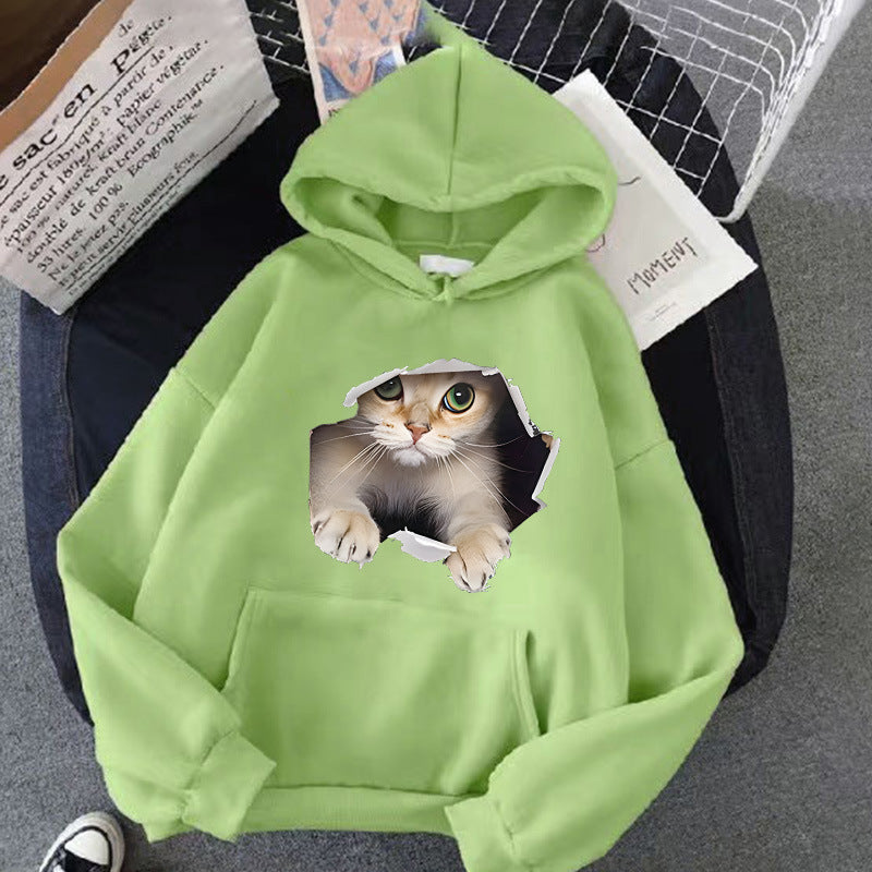 Dame hettegenser med kreativt kattemotiv Skjora 1772612757