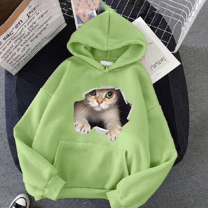 Dame hettegenser med kreativt kattemotiv Skjora 1772612757