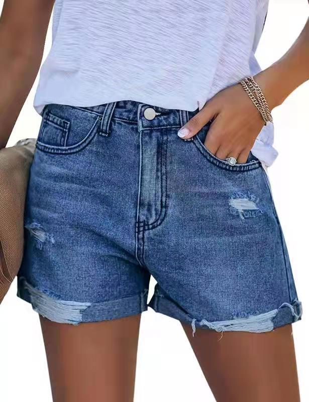 Dame Sommerlige Ødelagte Jeansshorts med opslået kant Skjora