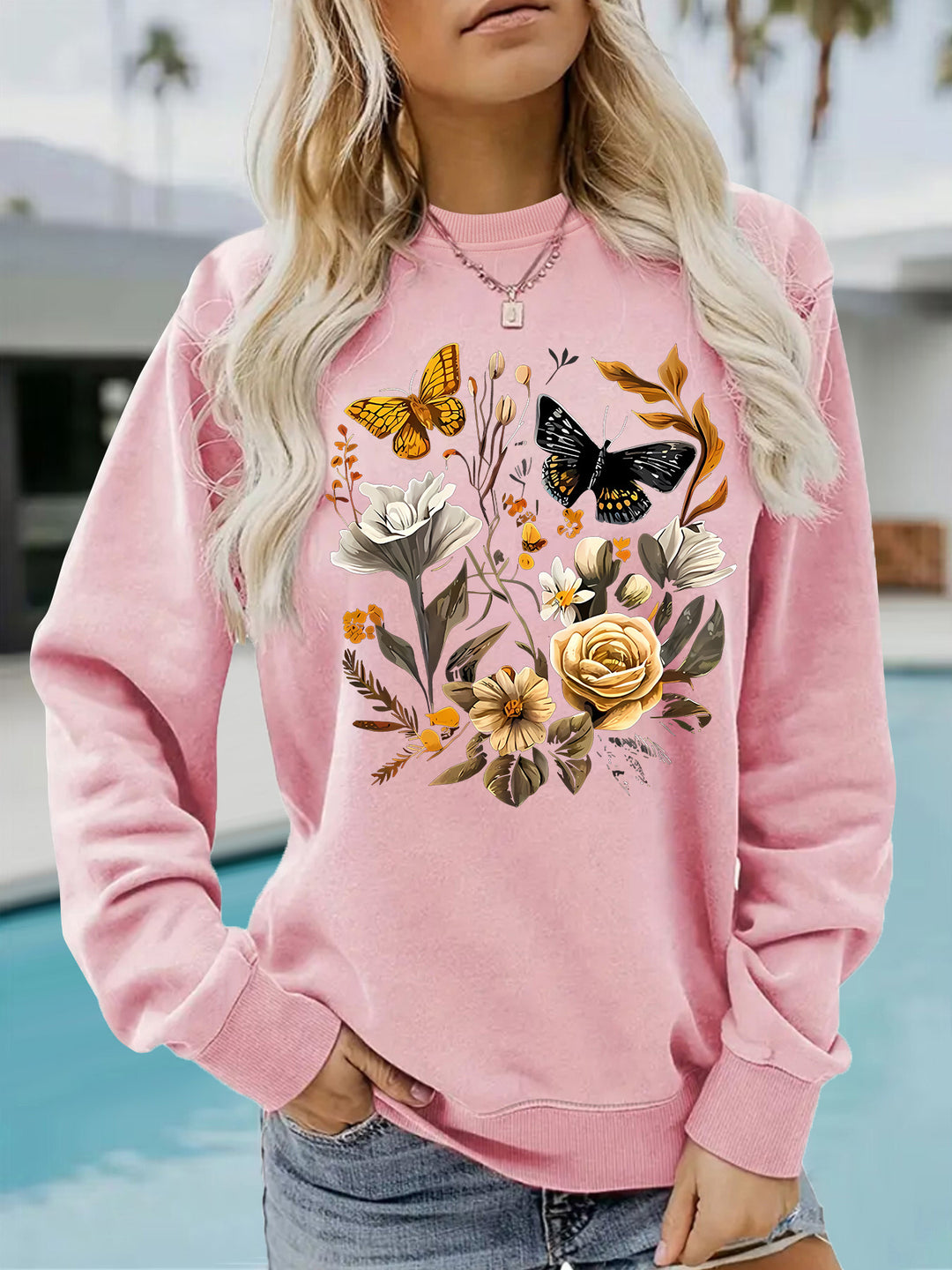Kvinnelig sweatshirt med blomstertrykk og avslappet passform Skjora
