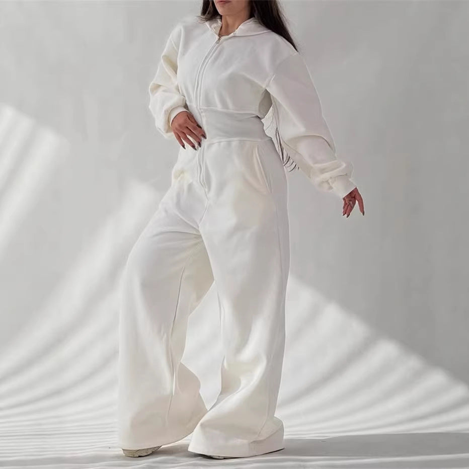 Kvinne jumpsuit med hette og vid ben Skjora
