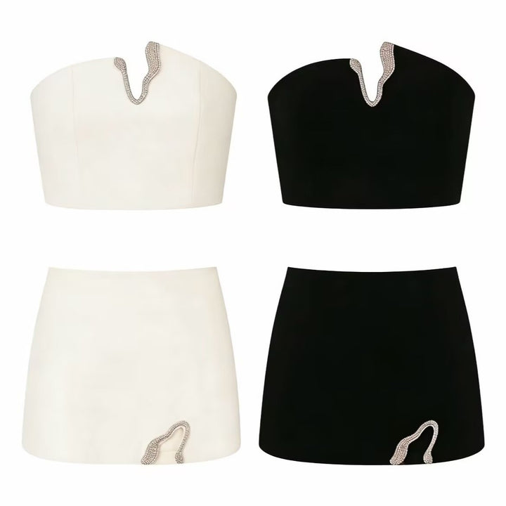 Dame Crop-Top og Mini-Rock Sett med dekorativ detalj Skjora