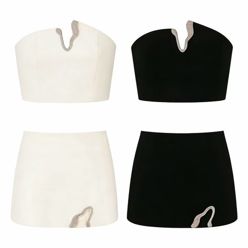 Dame Crop-Top og Mini-Rock Sett med dekorativ detalj Skjora