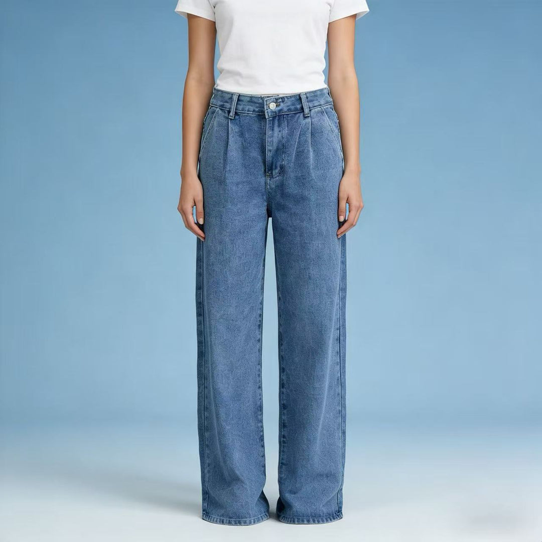 Damer høy midje vide jeans i avslappet stil med elegant foldering Skjora