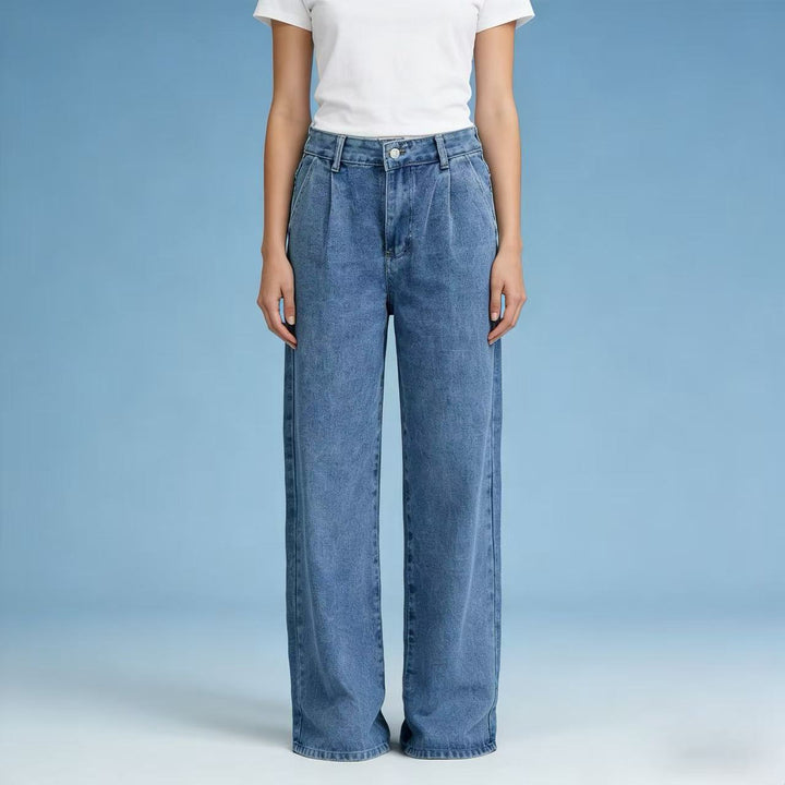 Damer høy midje vide jeans i avslappet stil med elegant foldering Skjora