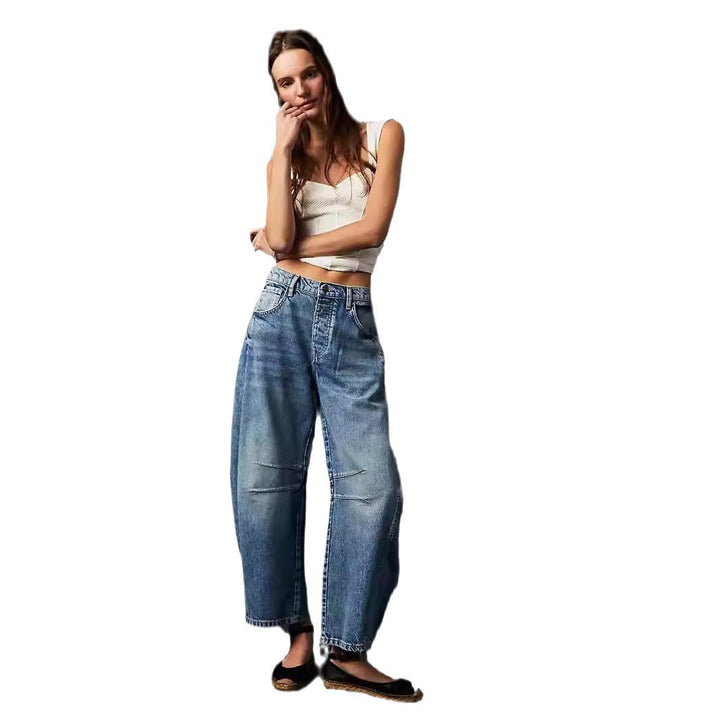 Damer Loose Denim-bukser med høy midje og avslappede detaljer Skjora