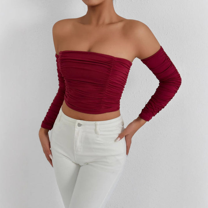 Dame Off-Shoulder Crop Top med folder Skjora