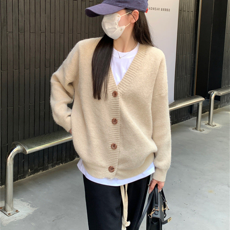 Dame oversized cardigan med store knapper og avslappet passform Skjora