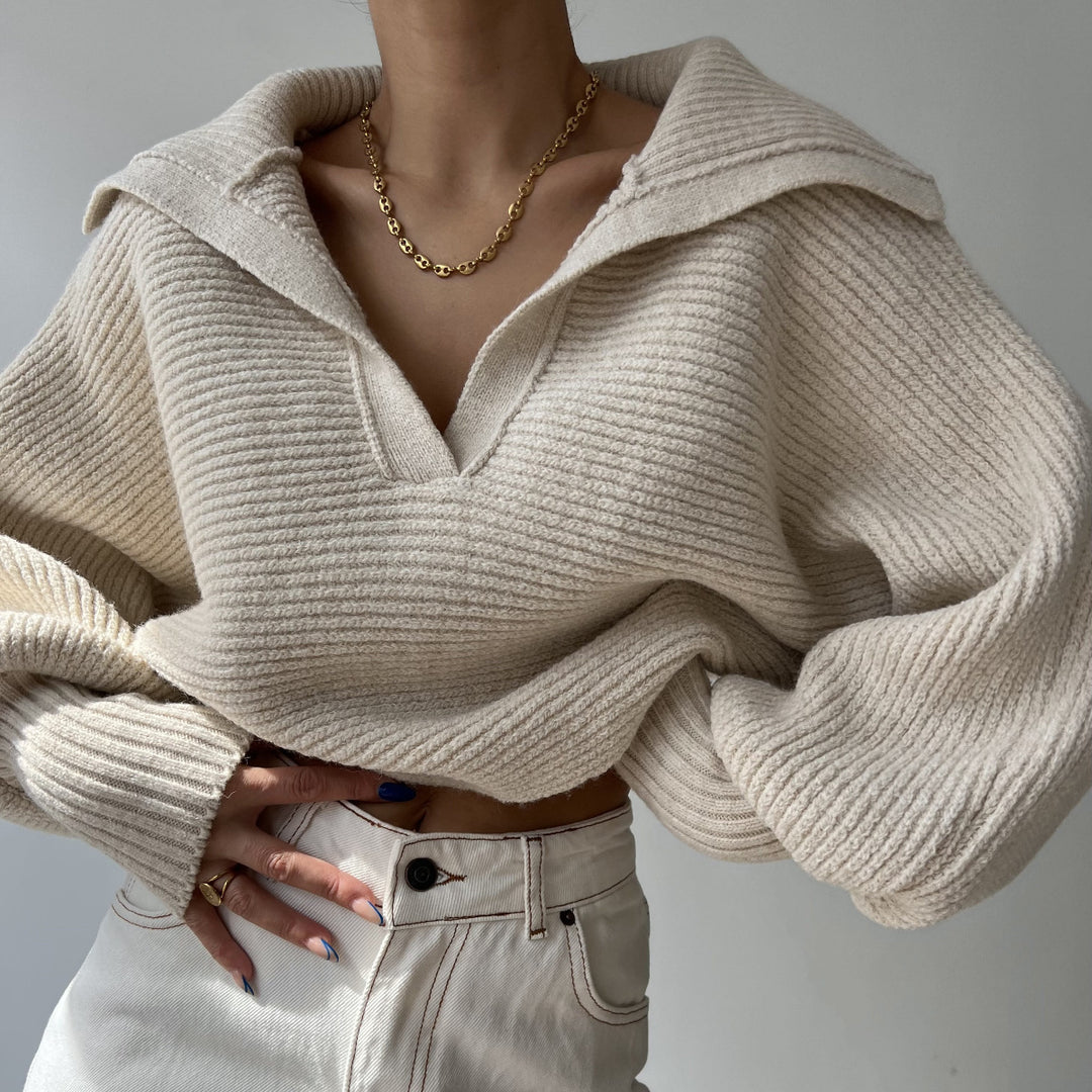 Dame casual genser med teksturert stoff og oversized krage Skjora