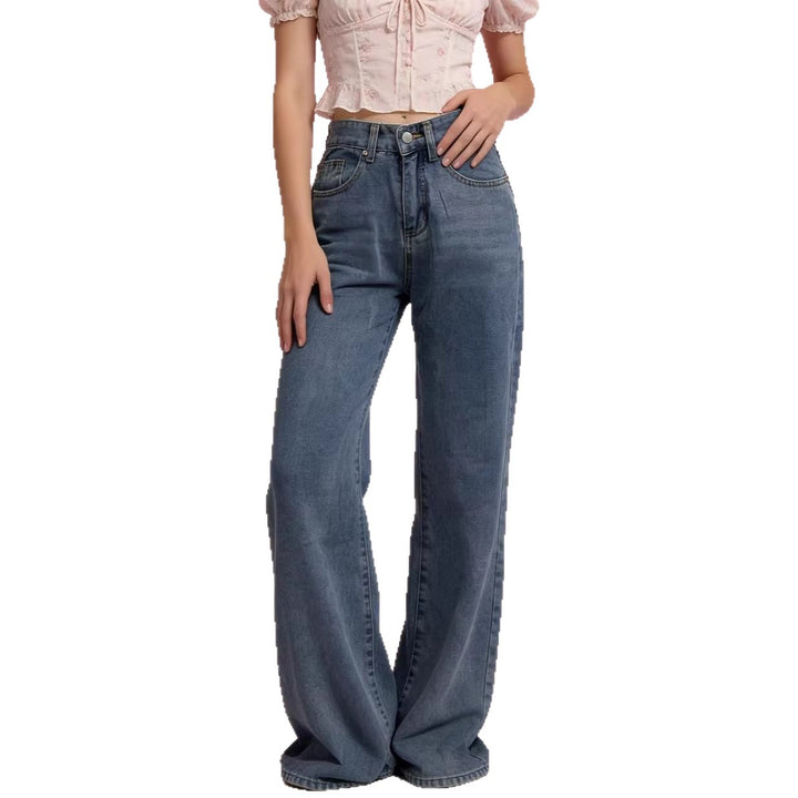 Dame Bred Høyt liv Jeans med spesielle søm detaljer Skjora