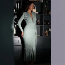 Damer Elegant Maxi Kjole med Dyp V-Hals og Figur-Fasong Silhuett Skjora