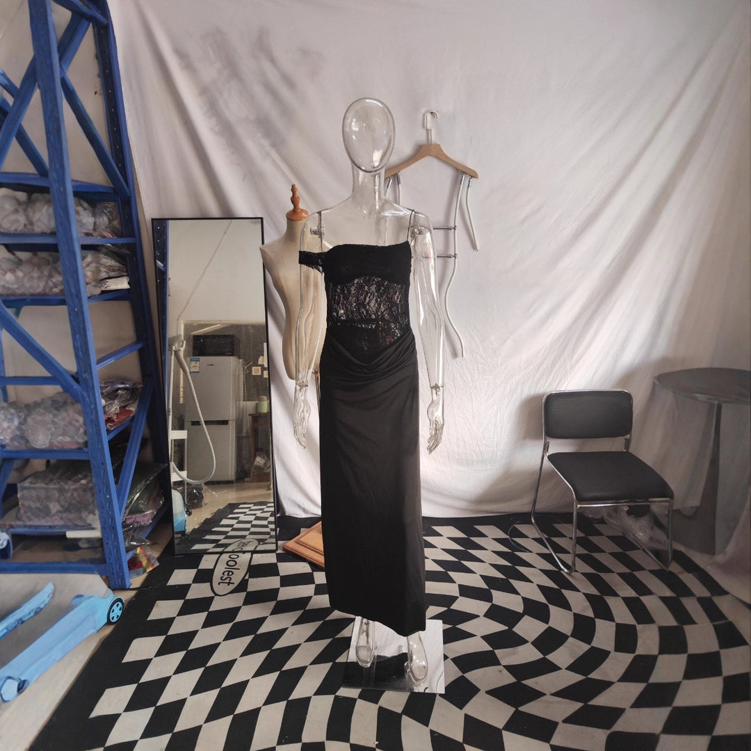 Dame Off-Shoulder Aftenkjole med raffinert spissapplikasjoner og flytende materiale Skjora