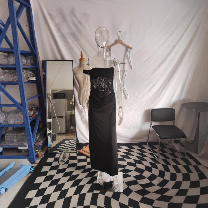 Dame Off-Shoulder Aftenkjole med raffinert spissapplikasjoner og flytende materiale Skjora