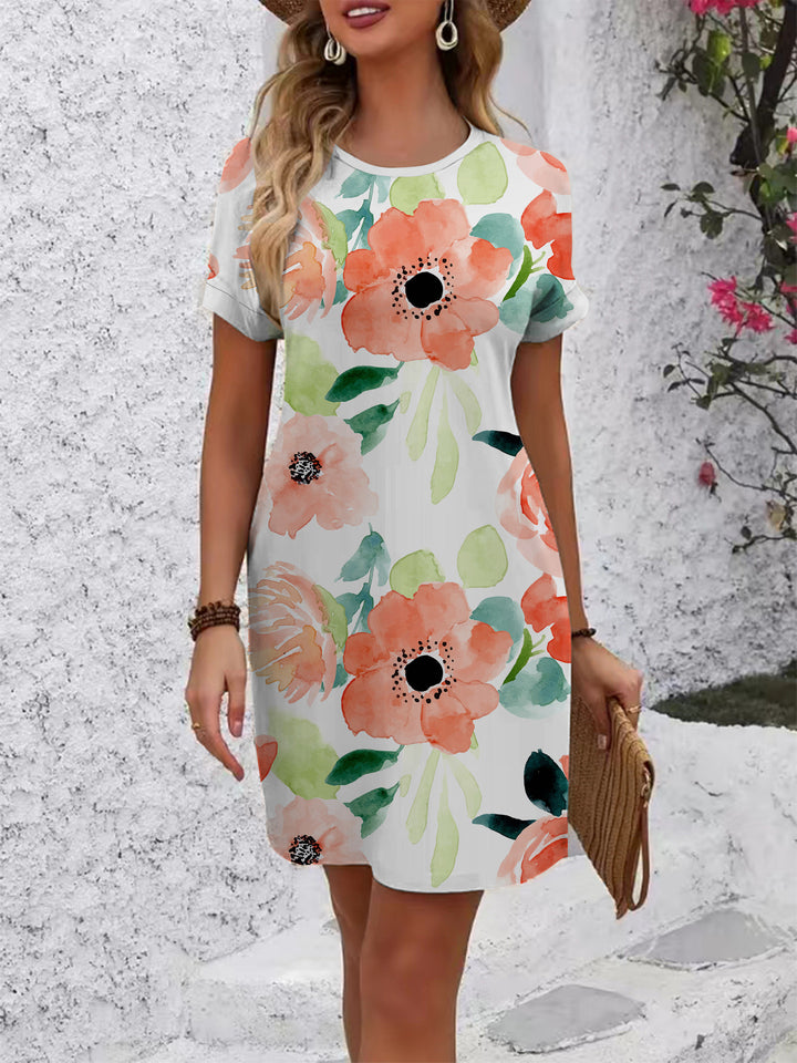 Damen T-Shirt Kleid mit floralem Design und bequemem Schnitt Skjora