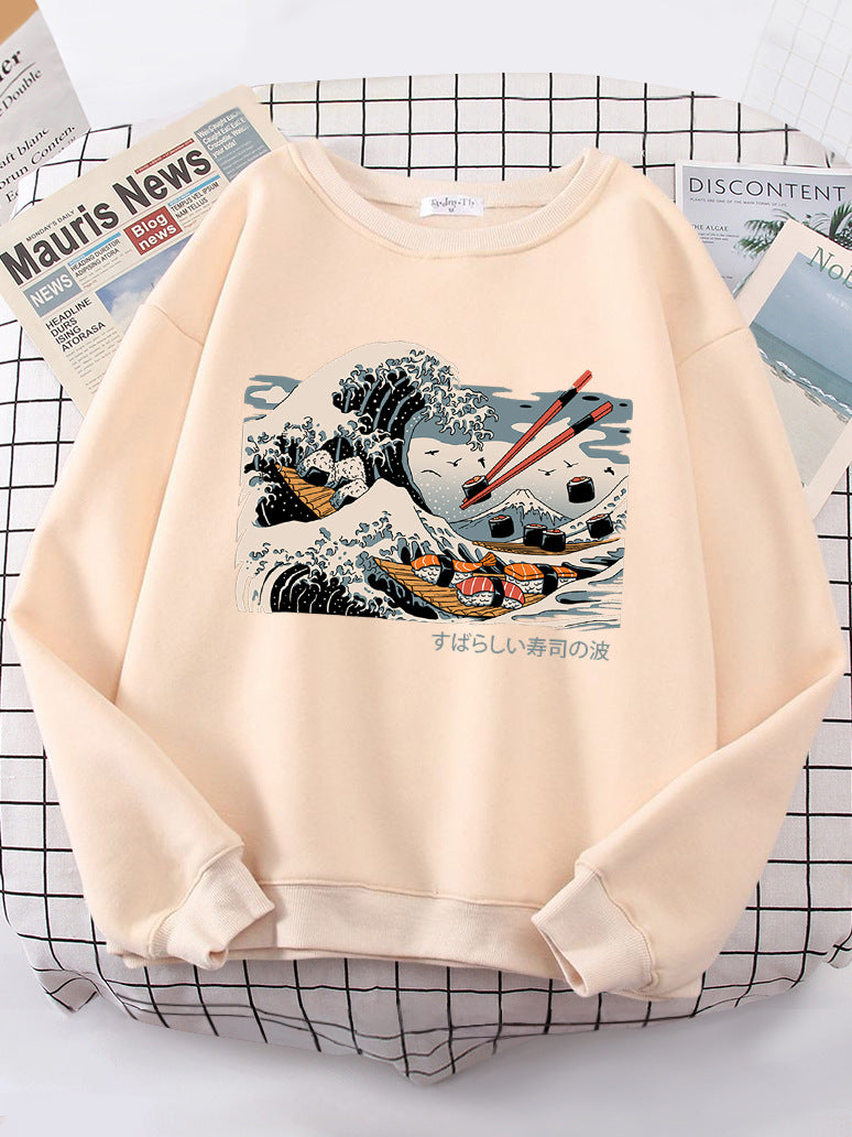 Dame sweatshirt med kunstnerisk bølgedesign og behagelig passform Skjora