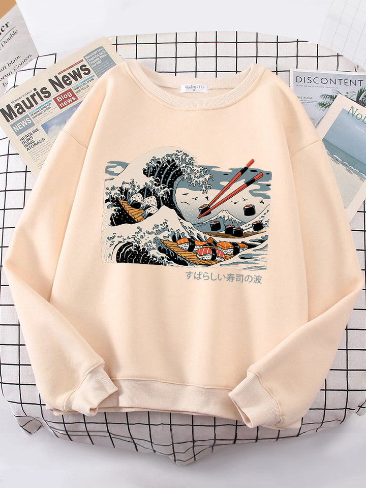 Dame sweatshirt med kunstnerisk bølgedesign og behagelig passform Skjora