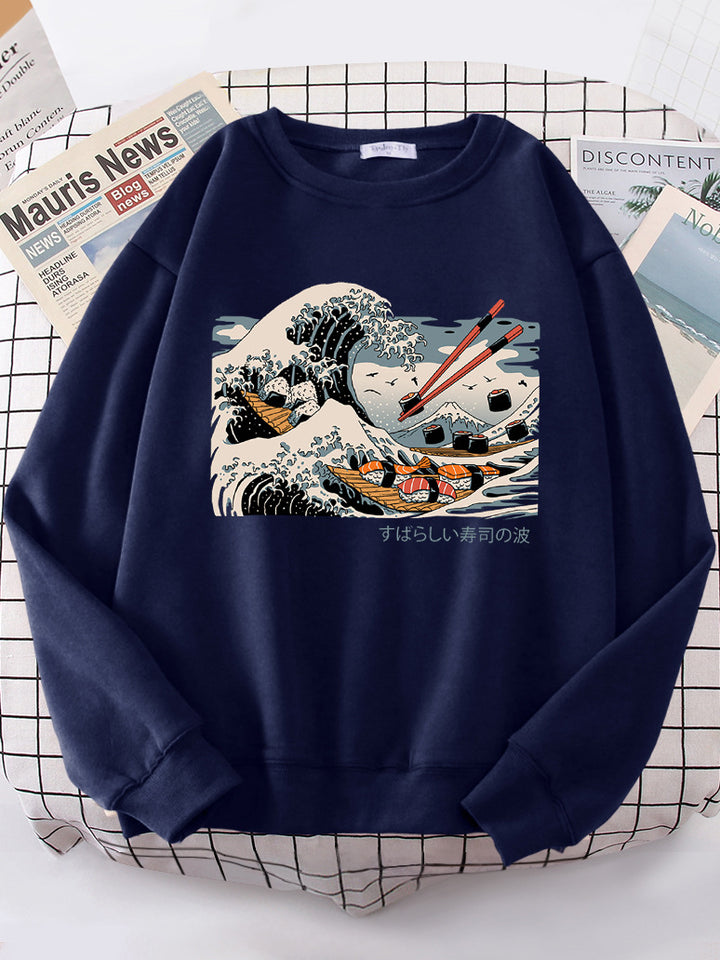 Dame sweatshirt med kunstnerisk bølgedesign og behagelig passform Skjora