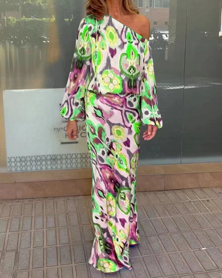 Dame elegant maxi kjole i asymmetrisk snitt med glatte ermer Skjora