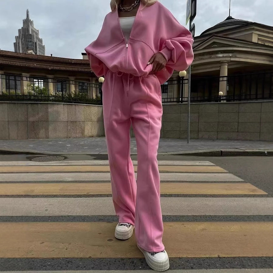 Kvinnenes fashionable og casual sett med halv glidelås