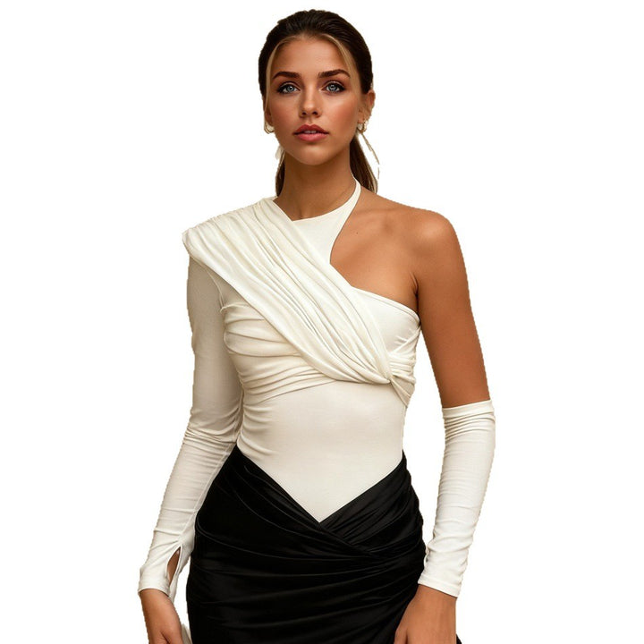 Damer Elegant asymmetrisk topp med raffinert innpakningsdesign Skjora