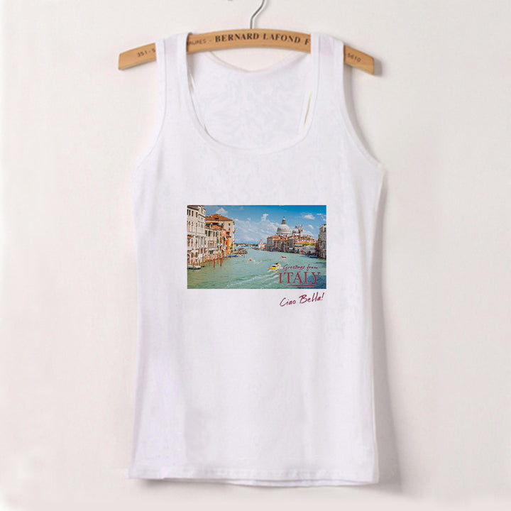 Dame camisole med kreativt trykk og justerbare stropper Skjora