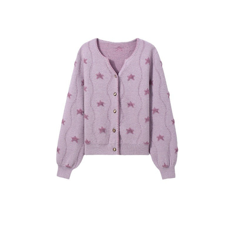 Dame cardigan med stjernemotiver og knappestolpe Skjora