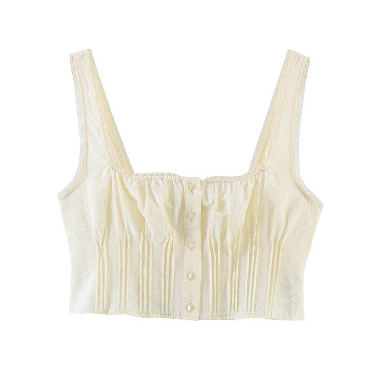 Dame-Crop-Top med fine folder og pynteknapper Skjora