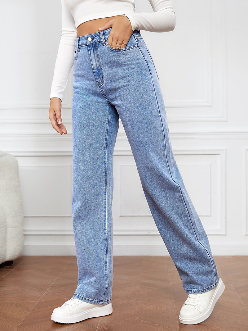 Dames høyt kutte denim jeans med vid ben Skjora
