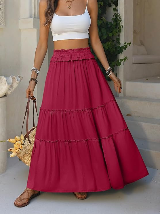 Maxi maxiskjørt for kvinner med volangdetaljer Skjora