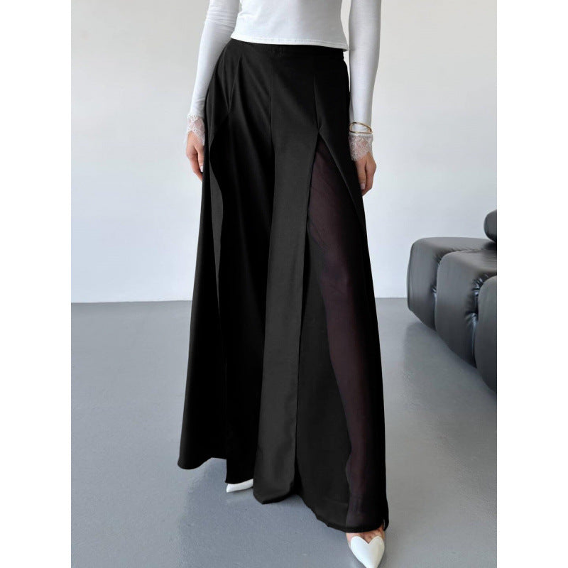 Dame Elegant lange Bukser med sidelange Slits og flytende Snitt Skjora
