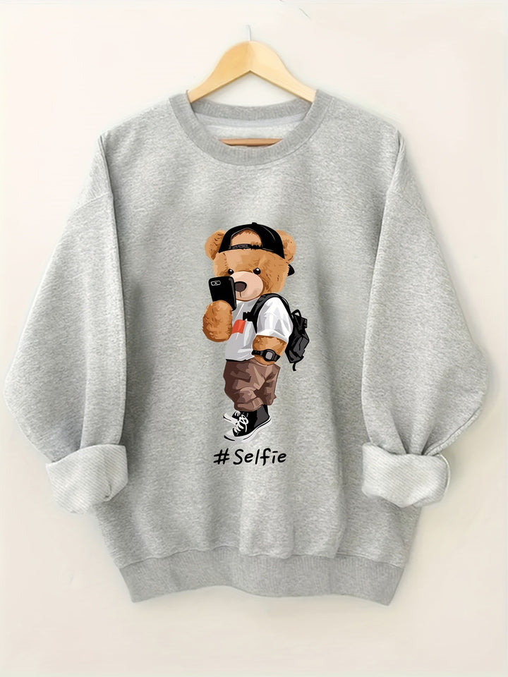 Dame sweatshirt med kunstnerisk bjørnedesign og avslappet passform Skjora