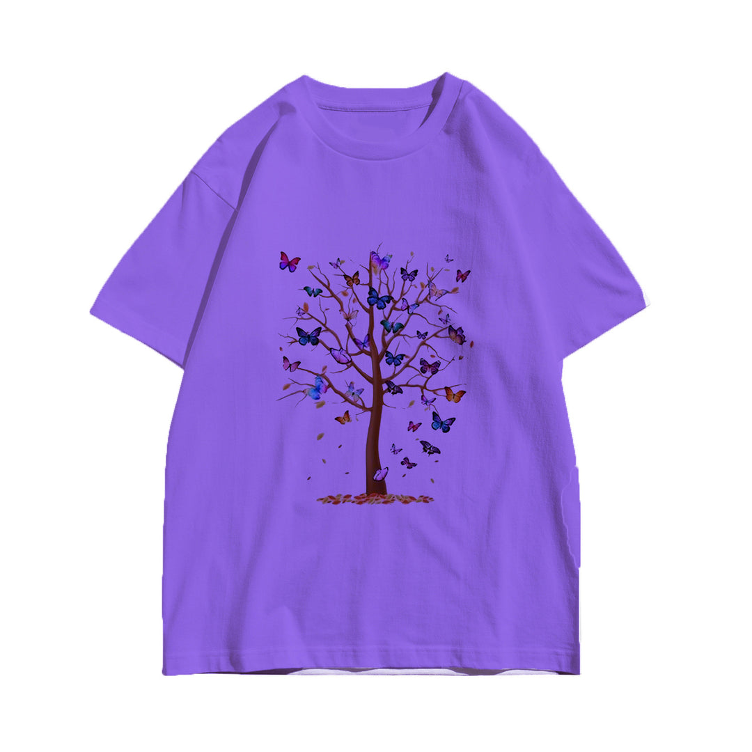 Dame T-skjorte med kreativ sommerfugl-design og tre-motiv Skjora