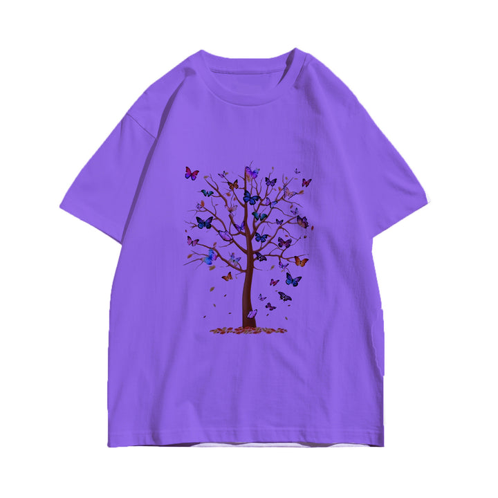 Dame T-skjorte med kreativ sommerfugl-design og tre-motiv Skjora