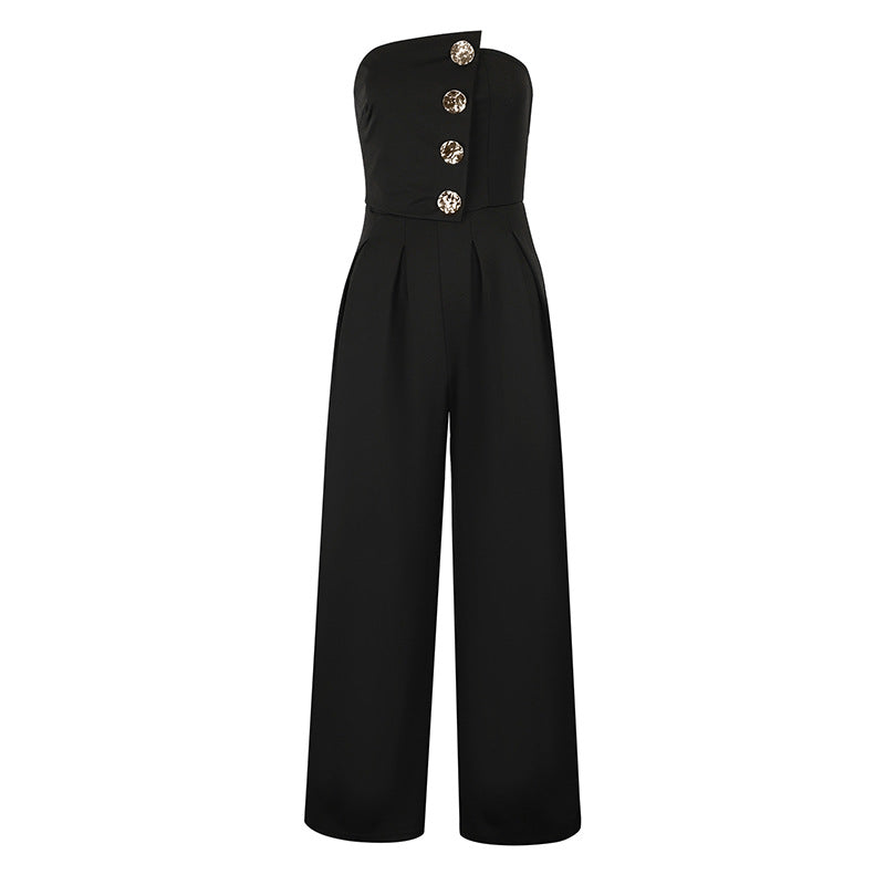 Dame Elegant jumpsuit med asymmetrisk utskjæring og dekorative knapper Skjora