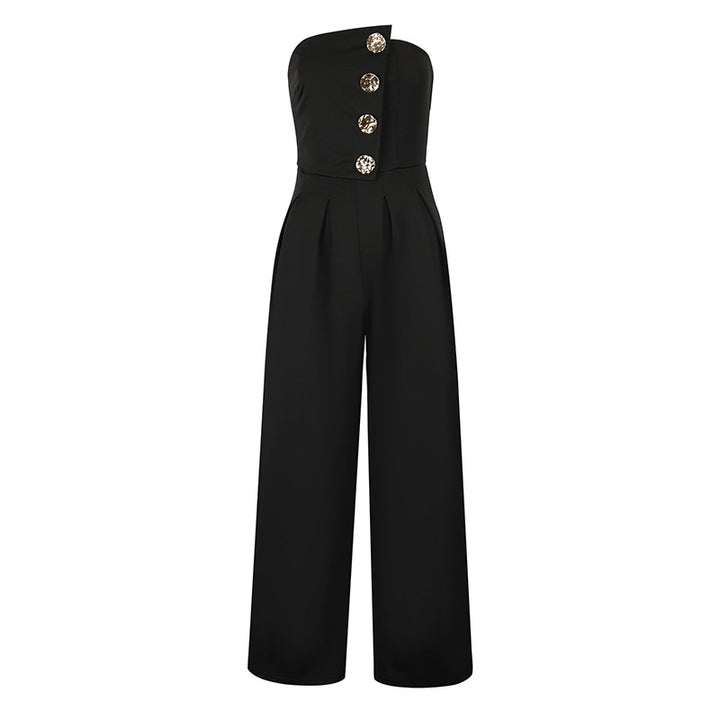 Dame Elegant jumpsuit med asymmetrisk utskjæring og dekorative knapper Skjora