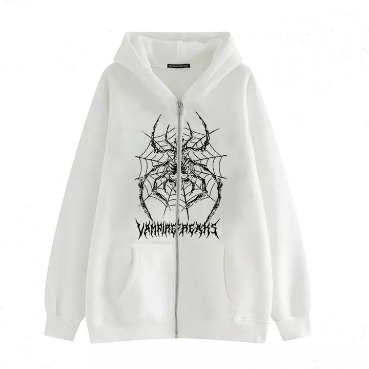 Kvinne Langermet Hoodie Jakke med Detaljert Edderkoppmotiv Skjora