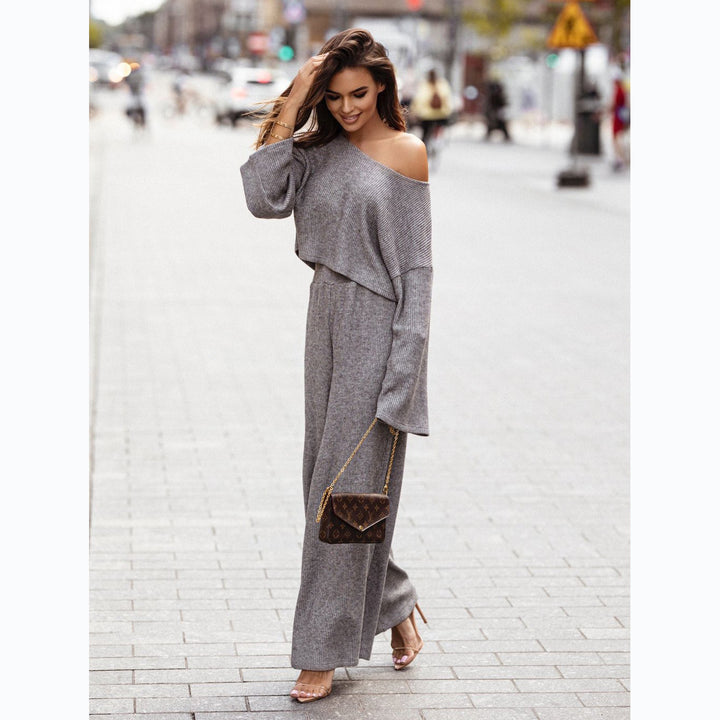 Kvinne Casual To-delt Sett med Myk Stoff og Mote Oversized Ermer