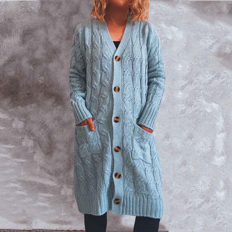 Dames chunky strikket cardigan med lommer og knappdetaljer Skjora