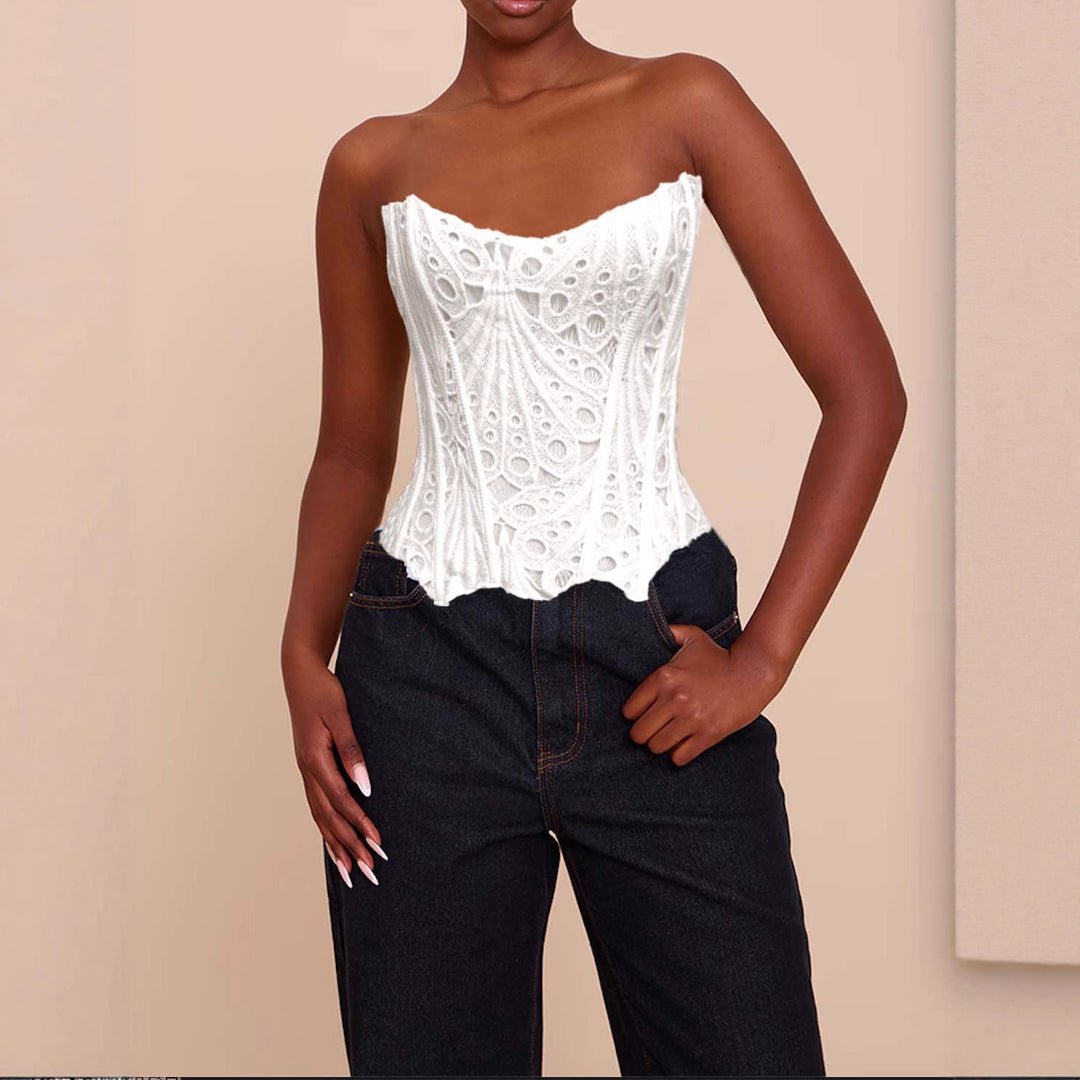 Dame Korsettbluse med blomster-spitze mønstre og figurformende snitt Skjora