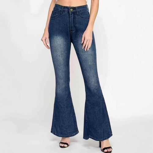 Dame Flared Jeans med høy midje og unikt strukturdesign Skjora