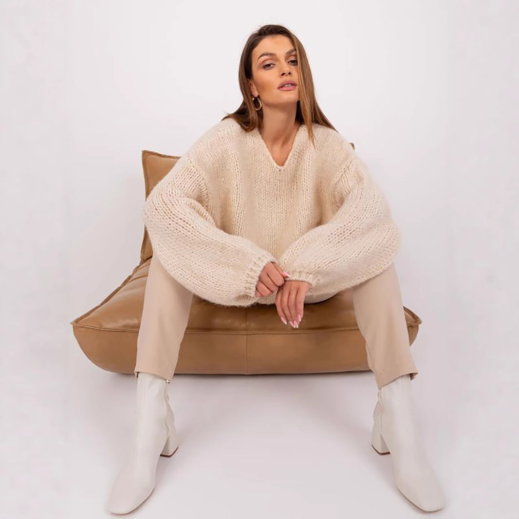 Kvinne chunky strikkegenser med oversized passform og brede ermer Skjora