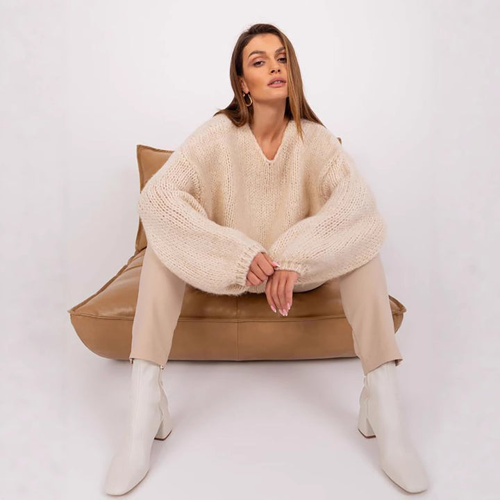 Kvinne chunky strikkegenser med oversized passform og brede ermer Skjora