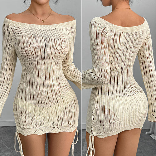 Damen Strickkleid mit offener Schulter und Schlitzdetails Skjora