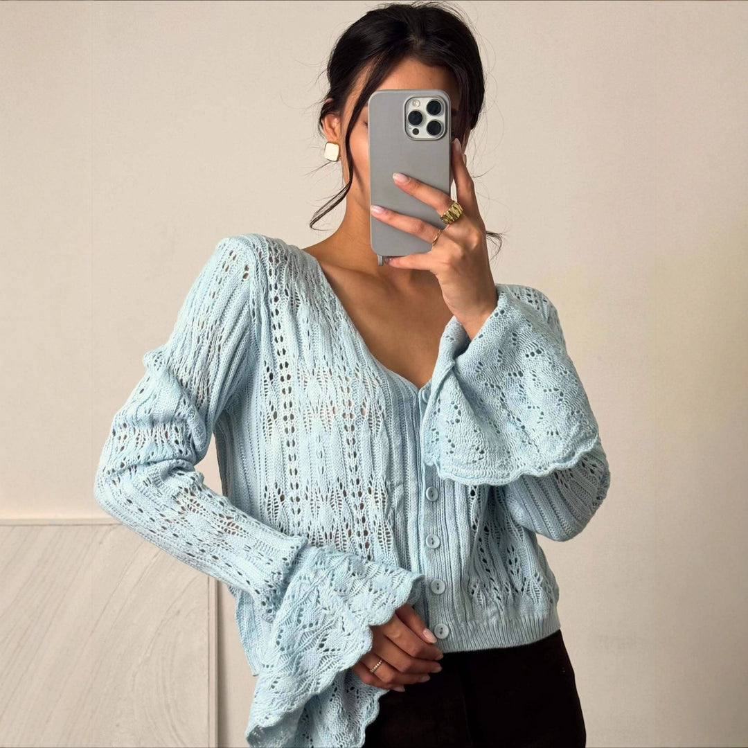 Dame cardigan med elegant blonde design og vide ermer Skjora