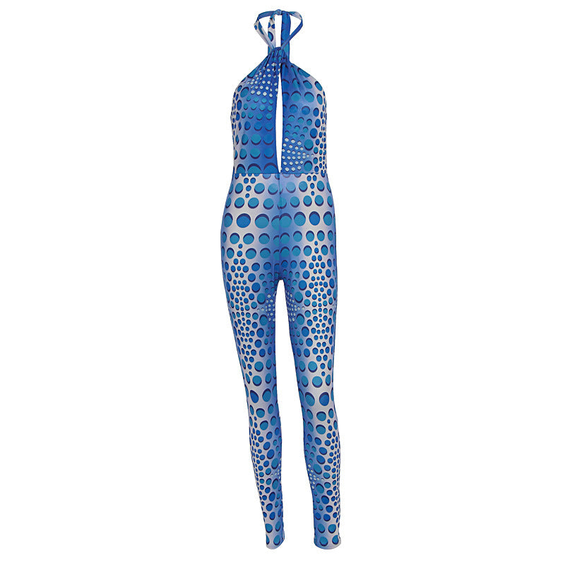 Dame Bodycon Jumpsuit med dyp V-hals og eksklusivt mønster Skjora